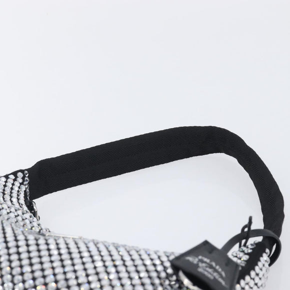 PRADA Crystal Hand Bag Silk Silver Auth ka6617M