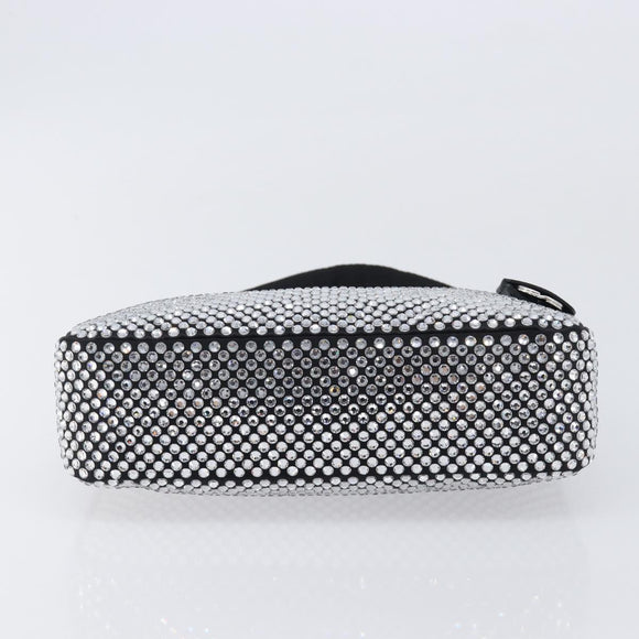 PRADA Crystal Hand Bag Silk Silver Auth ka6617M