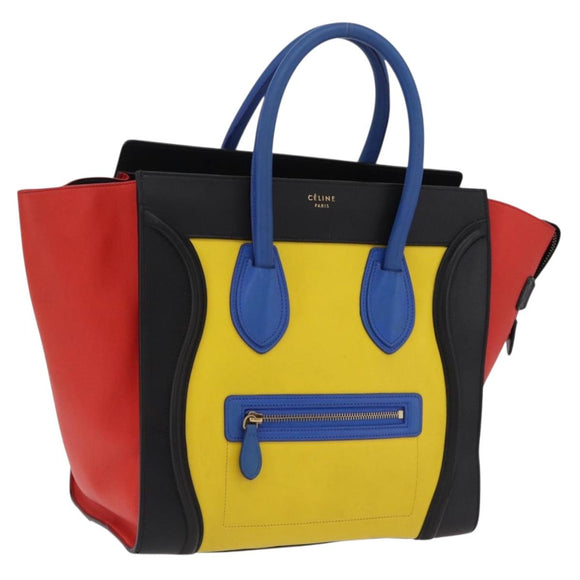 CELINE Luggage Mini Shopper Hand Bag Leather Black Gold Auth ka6618V