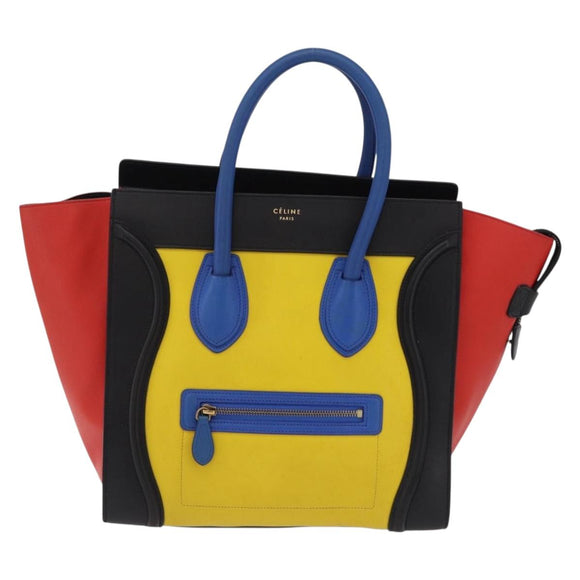CELINE Luggage Mini Shopper Hand Bag Leather Black Gold Auth ka6618V