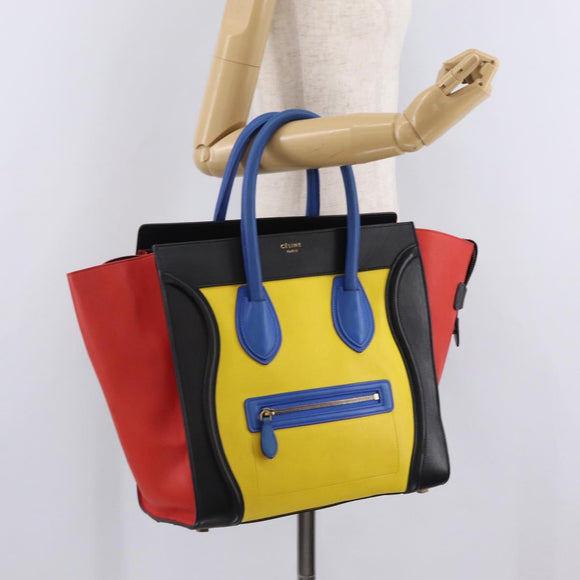 CELINE Luggage Mini Shopper Hand Bag Leather Black Gold Auth ka6618V