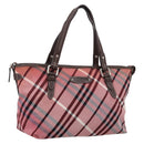 BURBERRY Nova Check Blue Label Tote Bag Canvas Red Silver Auth ka6619-1