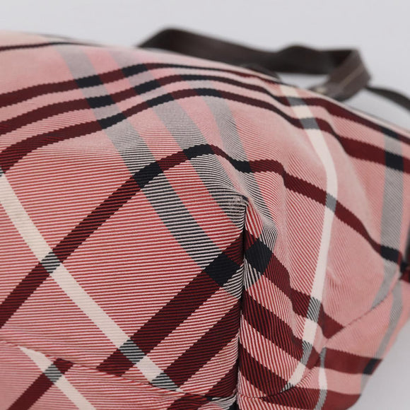BURBERRY Nova Check Blue Label Tote Bag Canvas Red Silver Auth ka6619
