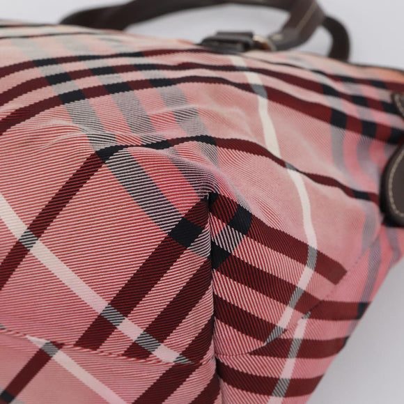BURBERRY Nova Check Blue Label Tote Bag Canvas Red Silver Auth ka6619
