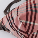 BURBERRY Nova Check Blue Label Tote Bag Canvas Red Silver Auth ka6619-13