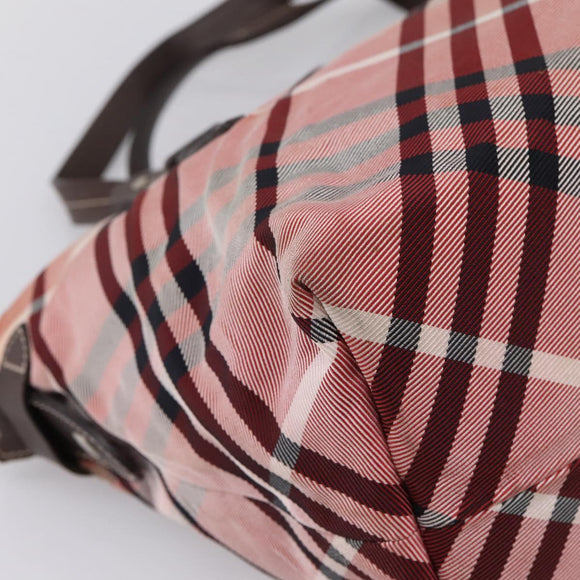 BURBERRY Nova Check Blue Label Tote Bag Canvas Red Silver Auth ka6619
