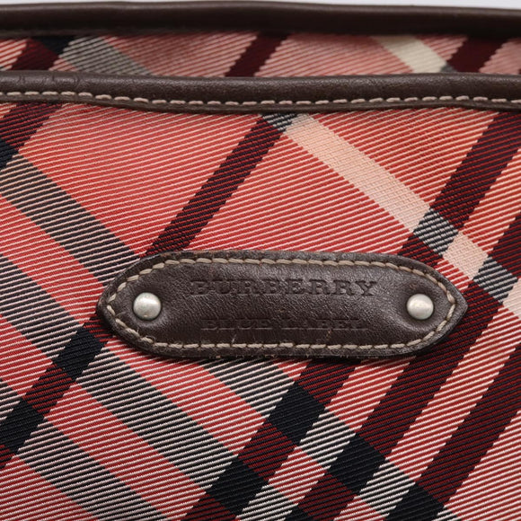 BURBERRY Nova Check Blue Label Tote Bag Canvas Red Silver Auth ka6619