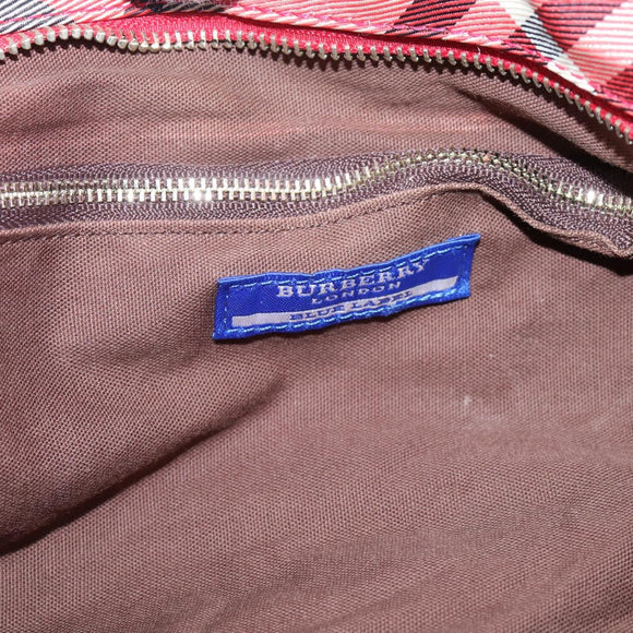 BURBERRY Nova Check Blue Label Tote Bag Canvas Red Silver Auth ka6619