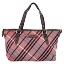 BURBERRY Nova Check Blue Label Tote Bag Canvas Red Silver Auth ka6619-2