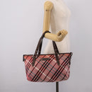 BURBERRY Nova Check Blue Label Tote Bag Canvas Red Silver Auth ka6619-22