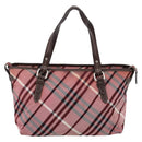 BURBERRY Nova Check Blue Label Tote Bag Canvas Red Silver Auth ka6619-3