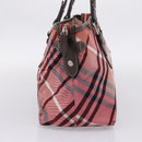 BURBERRY Nova Check Blue Label Tote Bag Canvas Red Silver Auth ka6619-4
