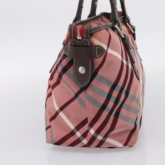 BURBERRY Nova Check Blue Label Tote Bag Canvas Red Silver Auth ka6619