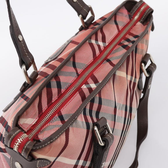 BURBERRY Nova Check Blue Label Tote Bag Canvas Red Silver Auth ka6619
