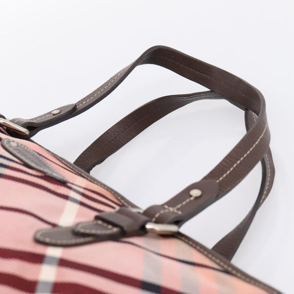 BURBERRY Nova Check Blue Label Tote Bag Canvas Red Silver Auth ka6619