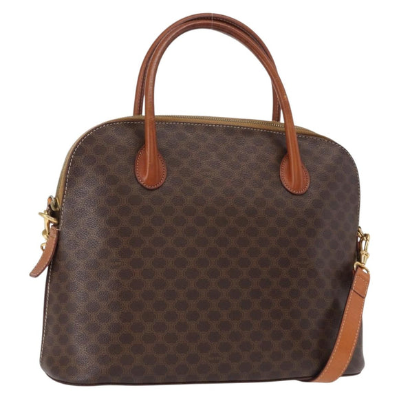 CELINE Macadam Canvas Hand Bag PVC Leather 2way Brown Gold Auth ka662