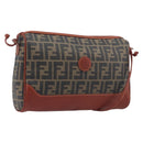 FENDI Zucca Canvas Mamma Baguette Shoulder Bag PVC Brown Black Auth ka6620-1