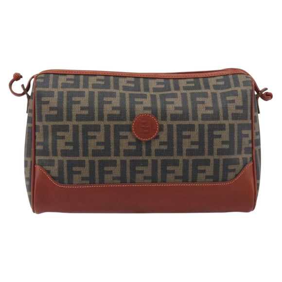 FENDI Zucca Canvas Mamma Baguette Shoulder Bag PVC Brown Black Auth ka6620