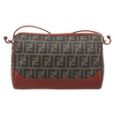 FENDI Zucca Canvas Mamma Baguette Shoulder Bag PVC Brown Black Auth ka6620-2