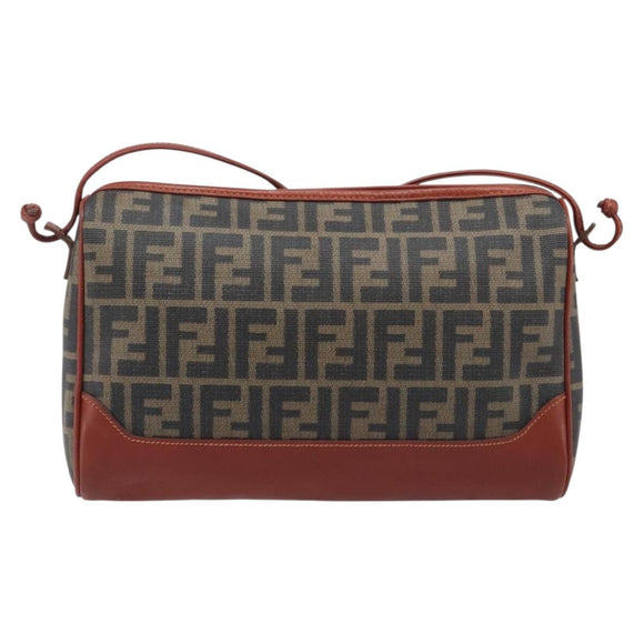 FENDI Zucca Canvas Mamma Baguette Shoulder Bag PVC Brown Black Auth ka6620
