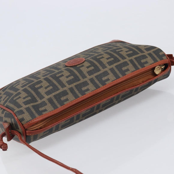 FENDI Zucca Canvas Mamma Baguette Shoulder Bag PVC Brown Black Auth ka6620