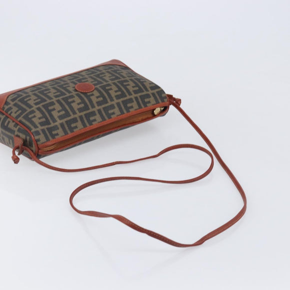 FENDI Zucca Canvas Mamma Baguette Shoulder Bag PVC Brown Black Auth ka6620