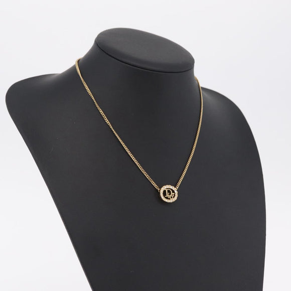 Christian Dior Rhinestone Necklace metal Gold Tone Auth ka6626