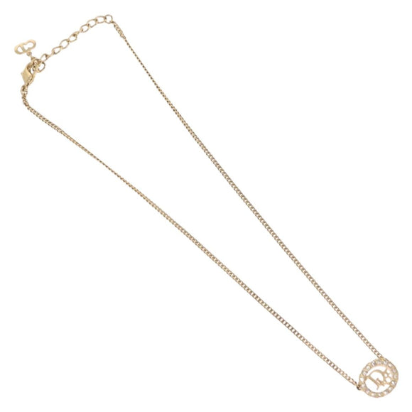 Christian Dior Rhinestone Necklace metal Gold Tone Auth ka6626