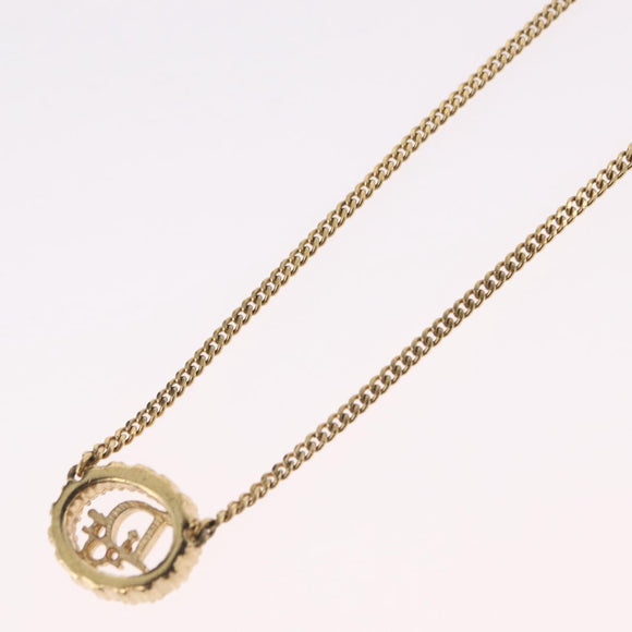 Christian Dior Rhinestone Necklace metal Gold Tone Auth ka6626