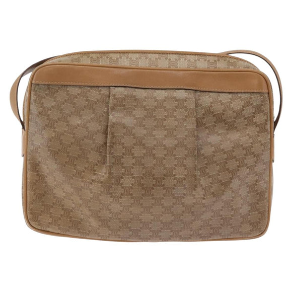 CELINE Macadam Canvas Shoulder Bag PVC Beige Gold Auth ka6630