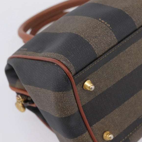 FENDI Pecan Canvas Hand Bag PVC Black Brown Auth ka6633
