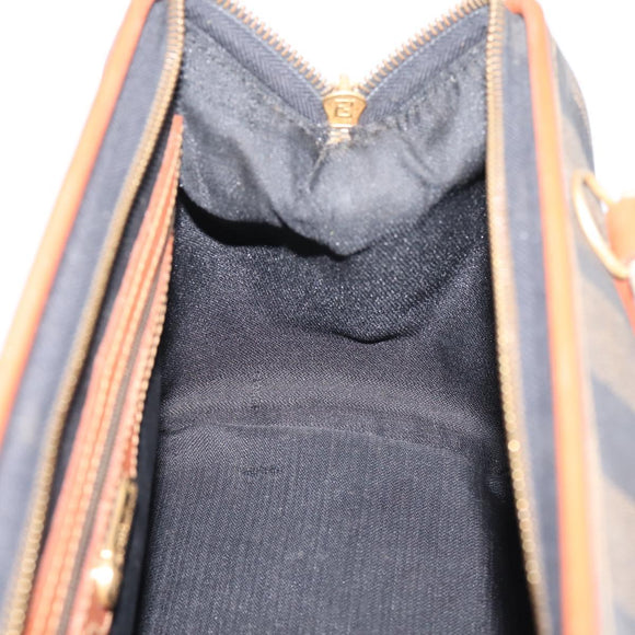 FENDI Pecan Canvas Hand Bag PVC Black Brown Auth ka6633