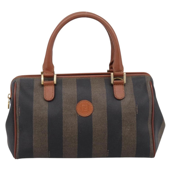 FENDI Pecan Canvas Hand Bag PVC Black Brown Auth ka6633