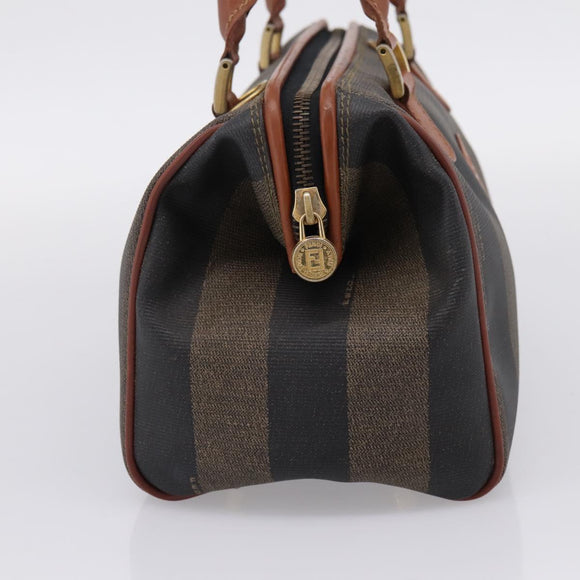 FENDI Pecan Canvas Hand Bag PVC Black Brown Auth ka6633