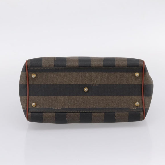 FENDI Pecan Canvas Hand Bag PVC Black Brown Auth ka6633