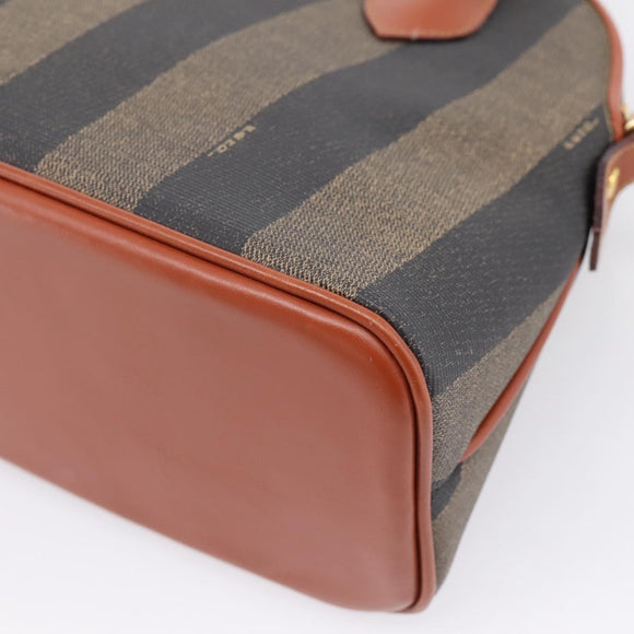 FENDI Pecan Canvas Hand Bag PVC 2way Black Brown Auth ka6634V