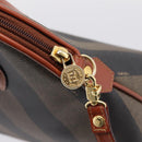 FENDI Pecan Canvas Hand Bag PVC 2way Black Brown Auth ka6634V-19