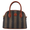 FENDI Pecan Canvas Hand Bag PVC 2way Black Brown Auth ka6634V-13
