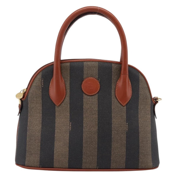 FENDI Pecan Canvas Hand Bag PVC 2way Black Brown Auth ka6634V
