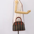 FENDI Pecan Canvas Hand Bag PVC 2way Black Brown Auth ka6634V-26
