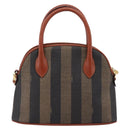FENDI Pecan Canvas Hand Bag PVC 2way Black Brown Auth ka6634V-2