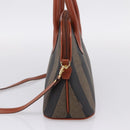 FENDI Pecan Canvas Hand Bag PVC 2way Black Brown Auth ka6634V-4