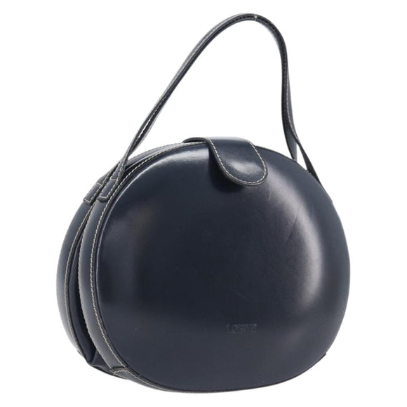 LOEWE Hand Bag Leather Navy Gold Auth ka6635A