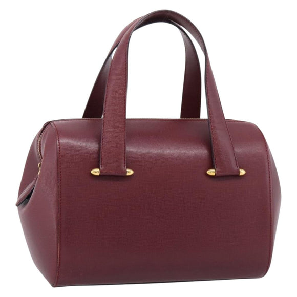 Cartier Must Line Boston Bag Leather Bordeaux Gold Auth ka6637