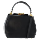 Salvatore Ferragamo Gancini Hand Bag Leather 2way Black Gold Auth ka663V-1