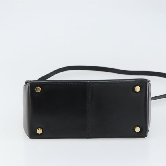 Salvatore Ferragamo Gancini Hand Bag Leather 2way Black Gold Auth ka663V