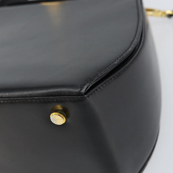 Salvatore Ferragamo Gancini Hand Bag Leather 2way Black Gold Auth ka663V