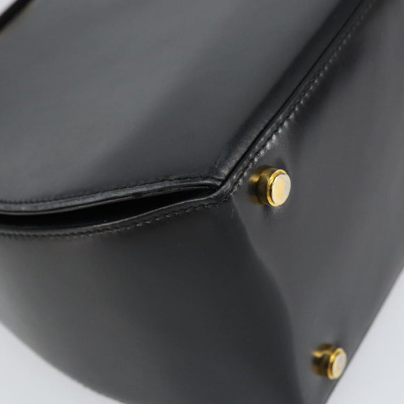 Salvatore Ferragamo Gancini Hand Bag Leather 2way Black Gold Auth ka663V