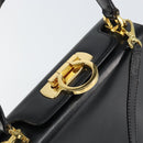 Salvatore Ferragamo Gancini Hand Bag Leather 2way Black Gold Auth ka663V-16