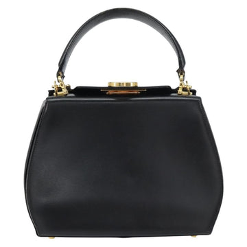Salvatore Ferragamo Gancini Hand Bag Leather 2way Black Gold Auth ka663V - 0
